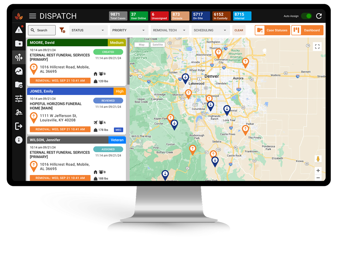 MorTrack dispatch screen