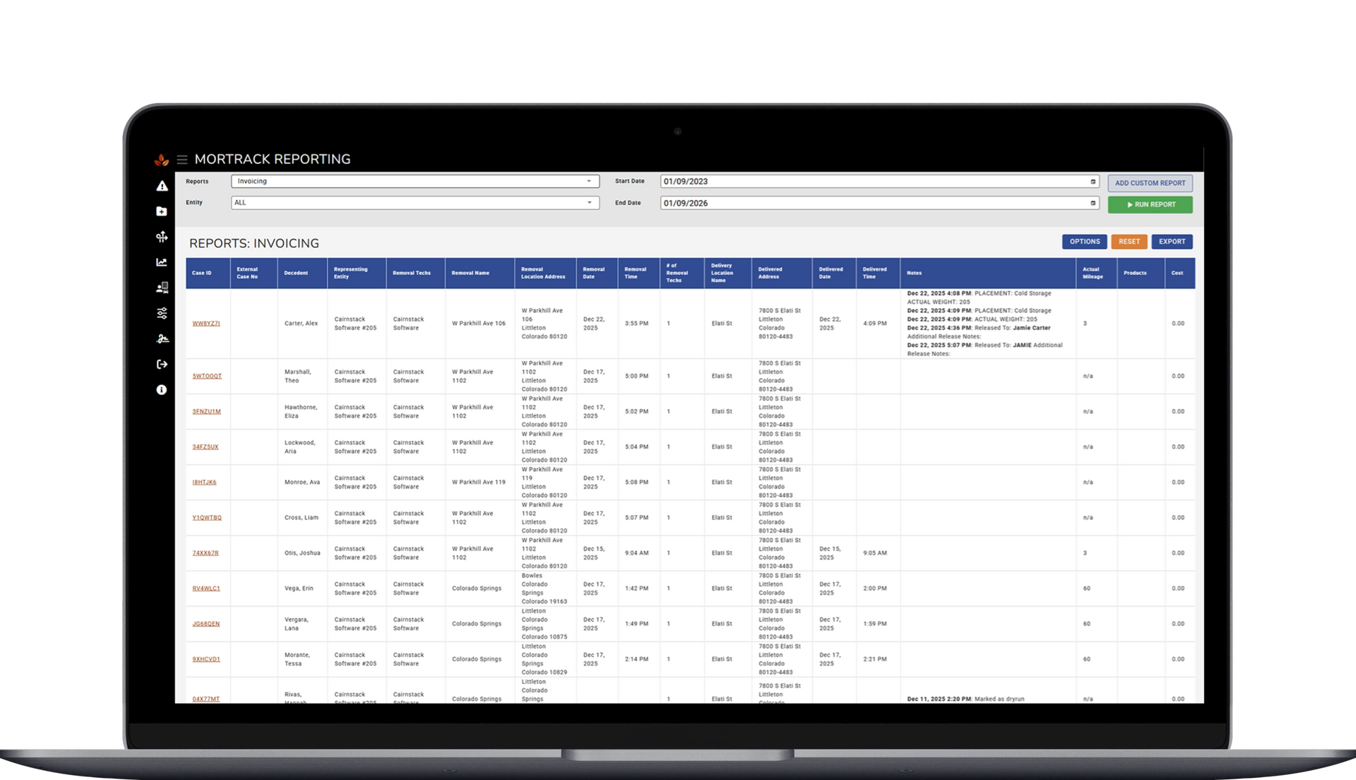 MorTrack invoicing